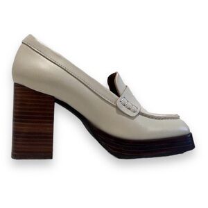 Alohas Busy Cream Square Toe Leather Academia Business Casual Loafer Heels 35